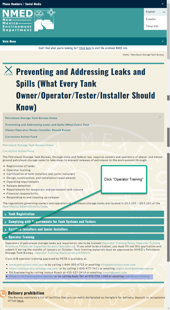 How to view the NMED PSTB Approval of our Petroleum Storage Tank UST Operator Training Courses